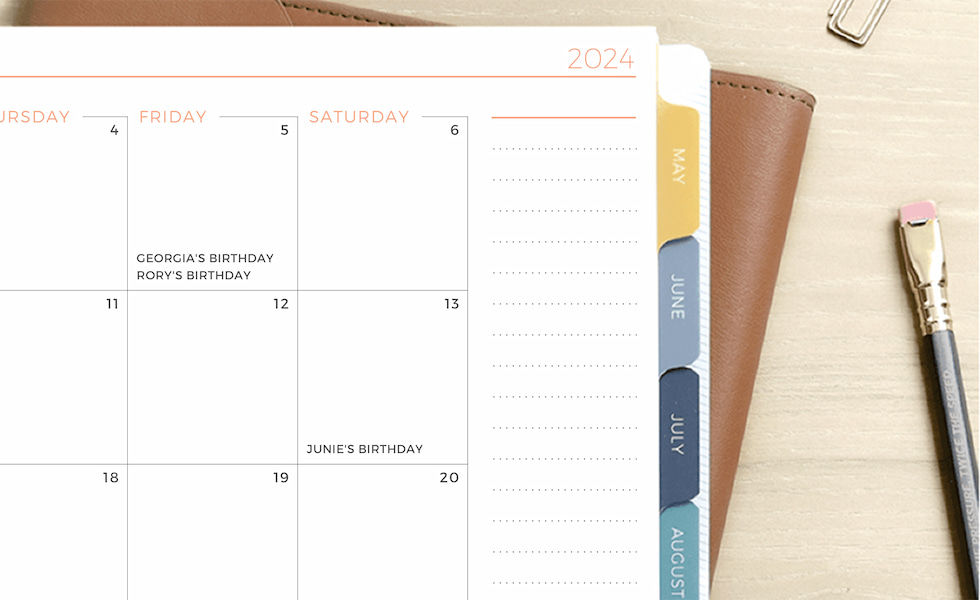 Planner with custom holidays & events