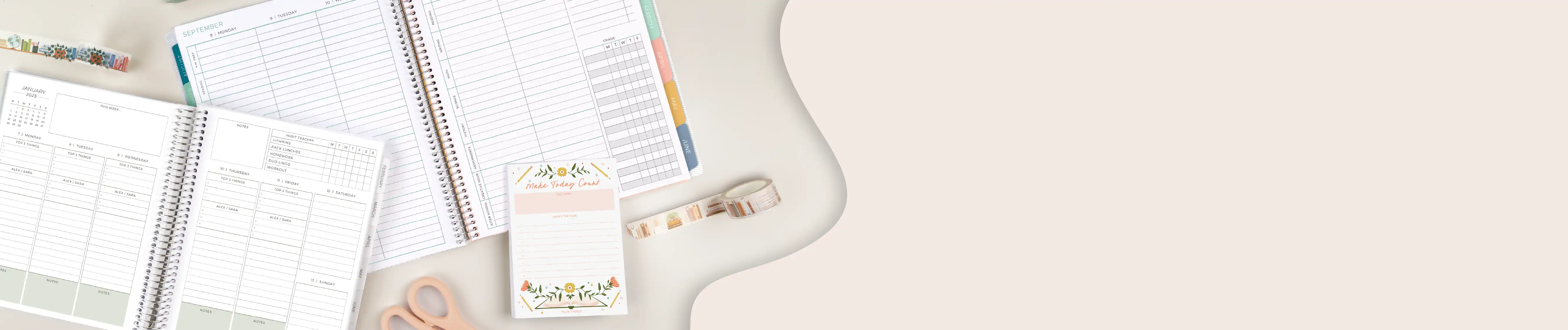 Plum paper products on table