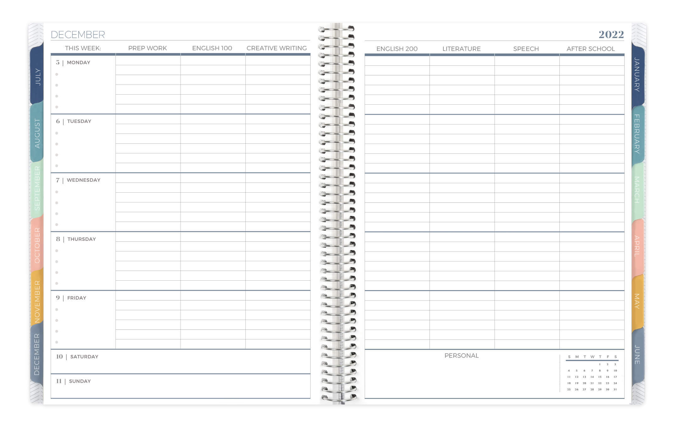 Teacher planner horizontal weekly layout with lesson planning customizations Teacher planner horizontal weekly layout with lesson planning customizations