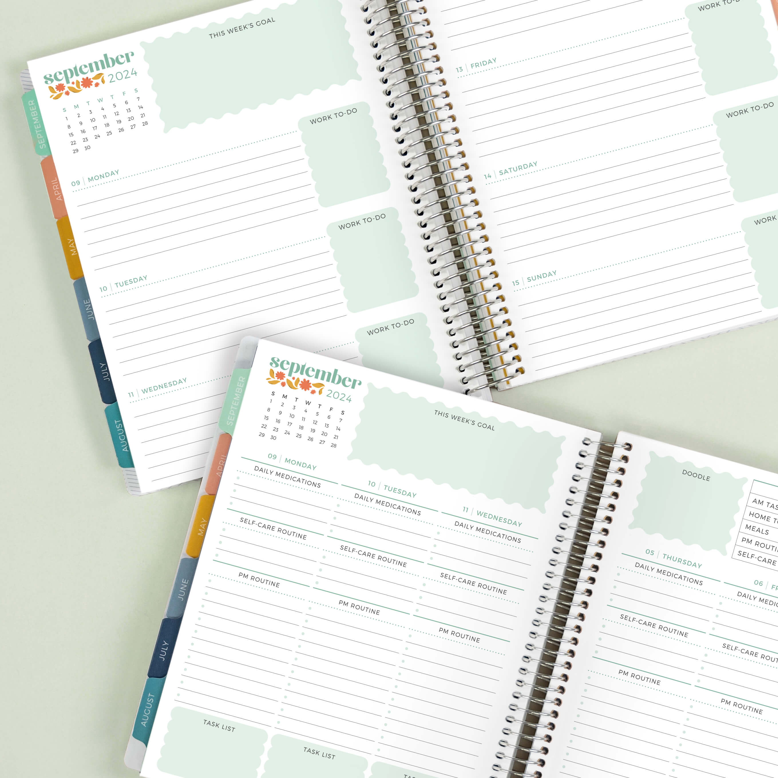 A Vertical Bright Blooms Planner and Horizontal Bright Blooms Planner laying over each other. A Vertical Bright Blooms Planner and Horizontal Bright Blooms Planner laying over each other.