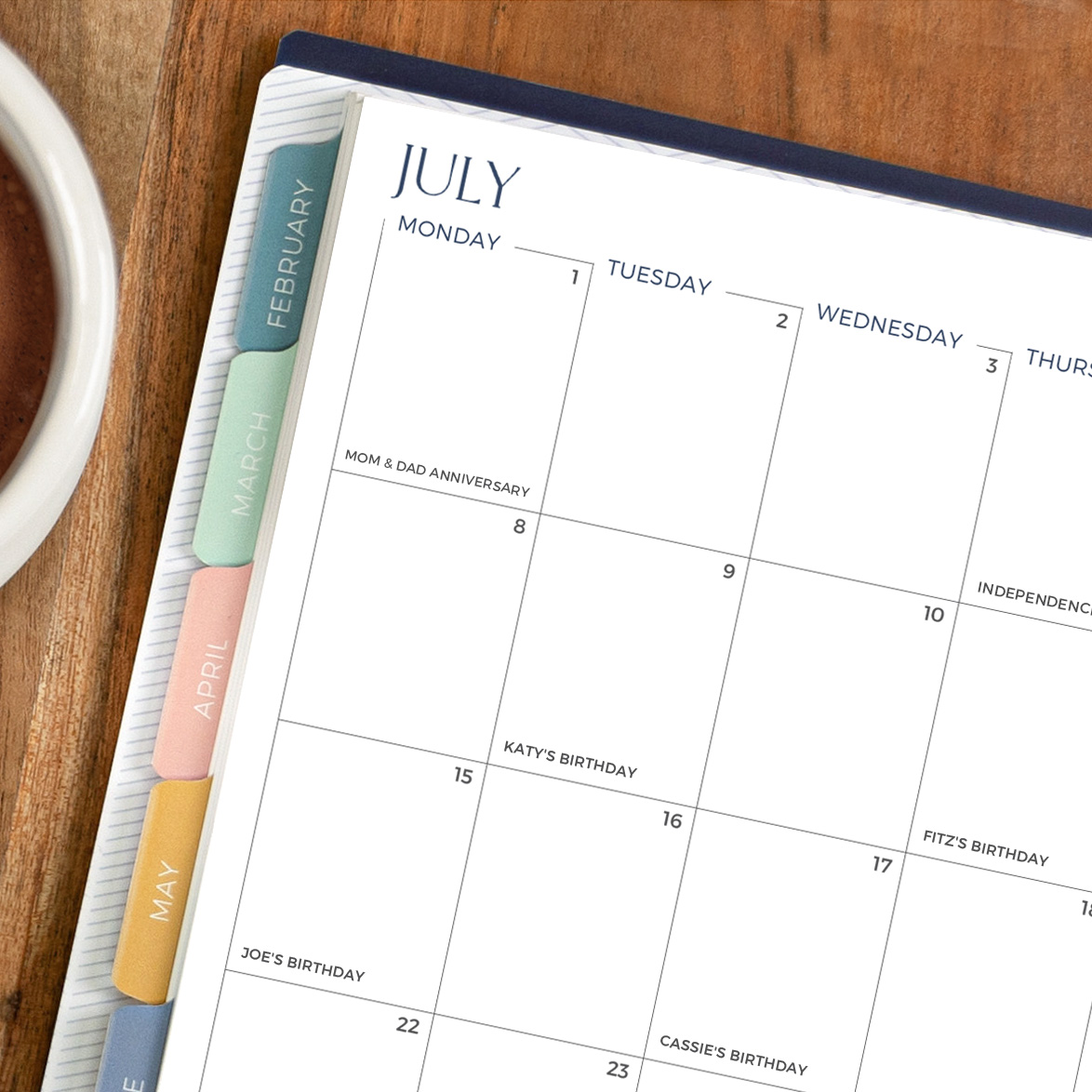 July Monthly Calendar Page with custom events added to the calendar. July Monthly Calendar Page with custom events added to the calendar.