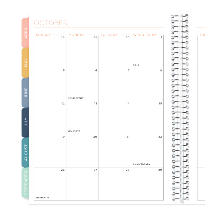 Customizable monthly spreads