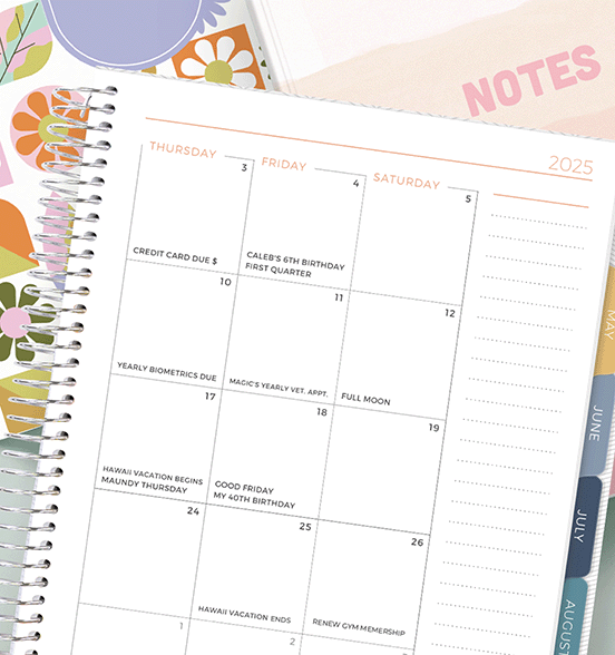 Monthly calendar with custom events and holidays