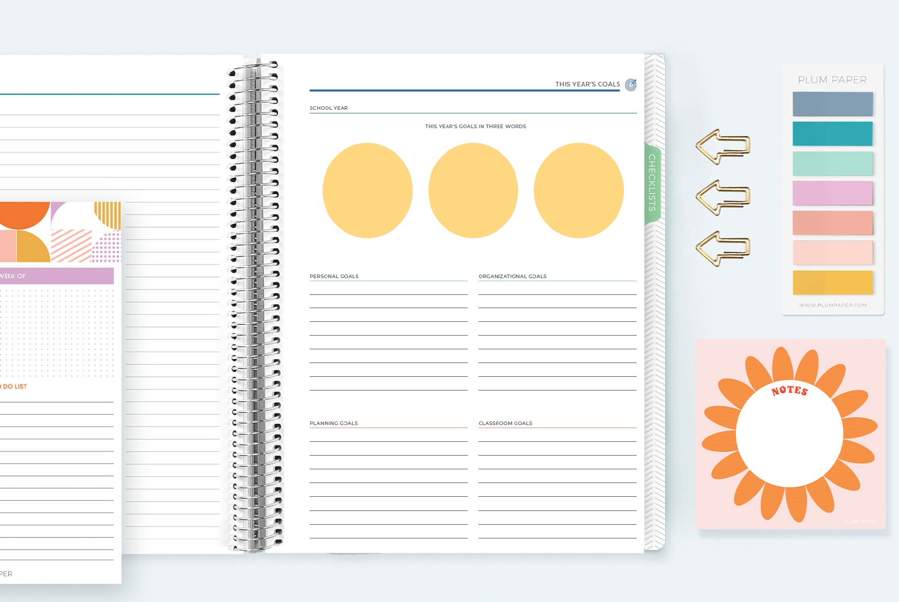 Middle school and high school teacher planner with annual goal setting layout