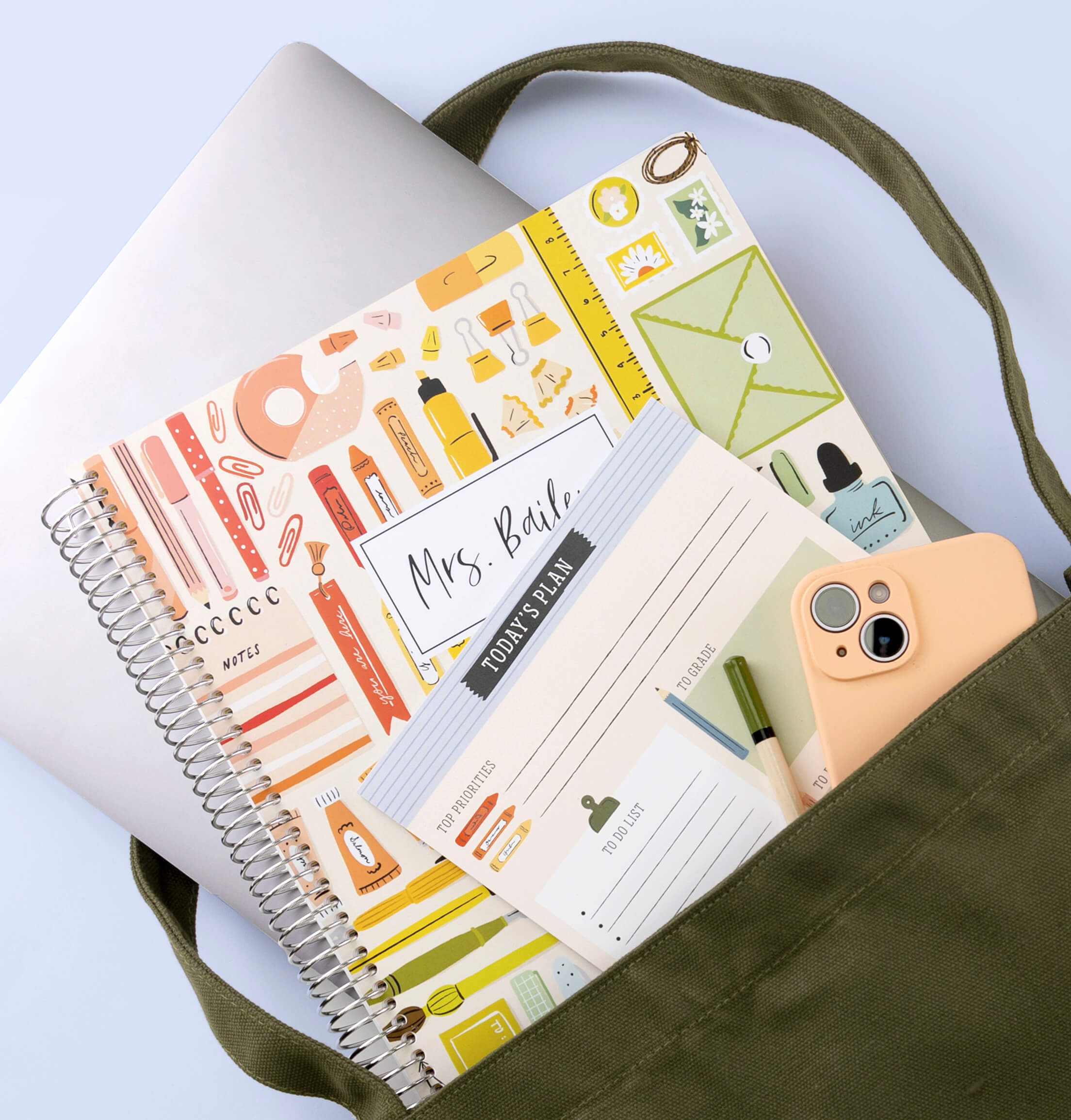 Custom planner cover design and notepad with daily checklist