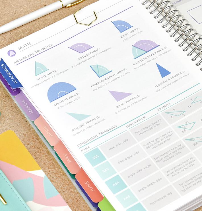 A5 Student Planner opened to Academics Section.