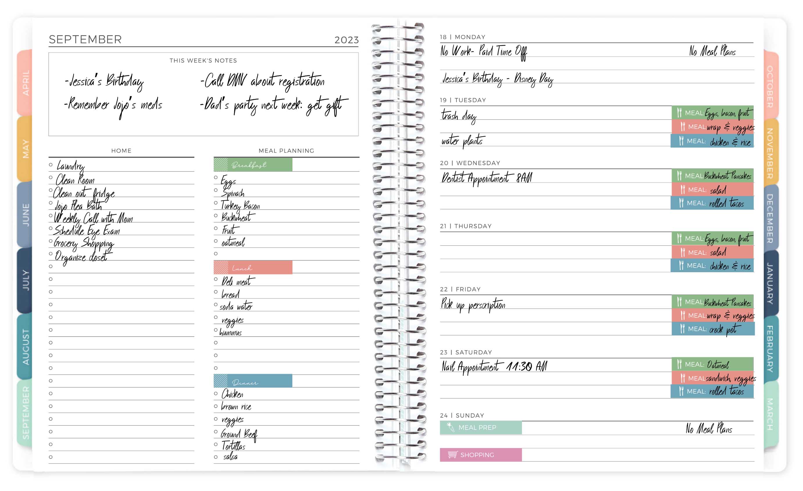 Notes & Days Layout with custom stickers for meal planning