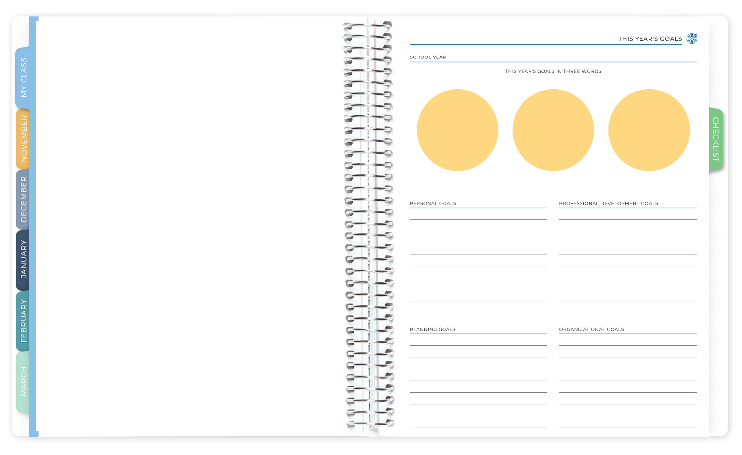 Middle school and high school teacher planner goal setting layout