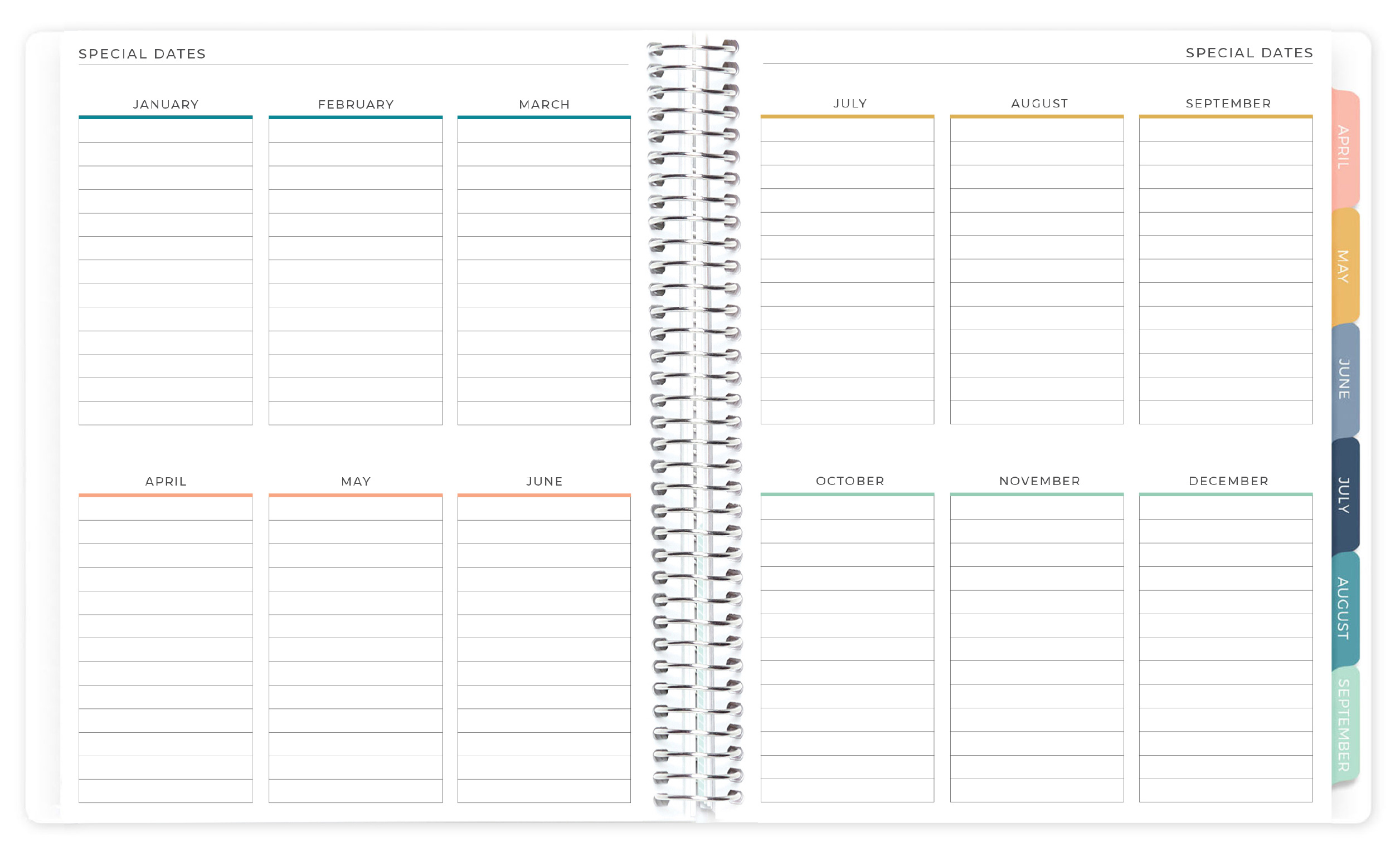 January through December Special Dates Pages