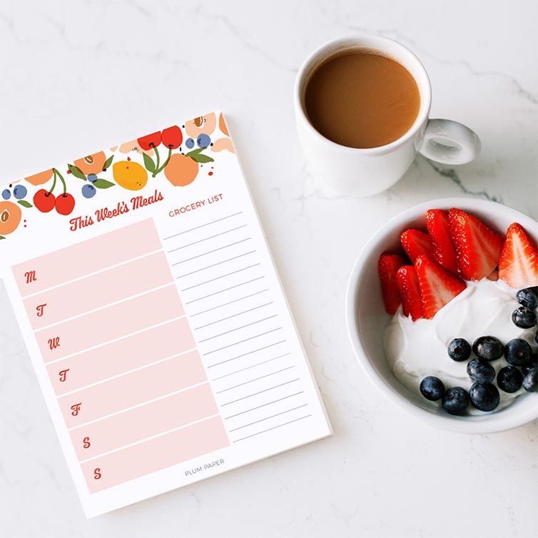 Meal Planner with Coffee and Bowl of Yogurt and Berries
