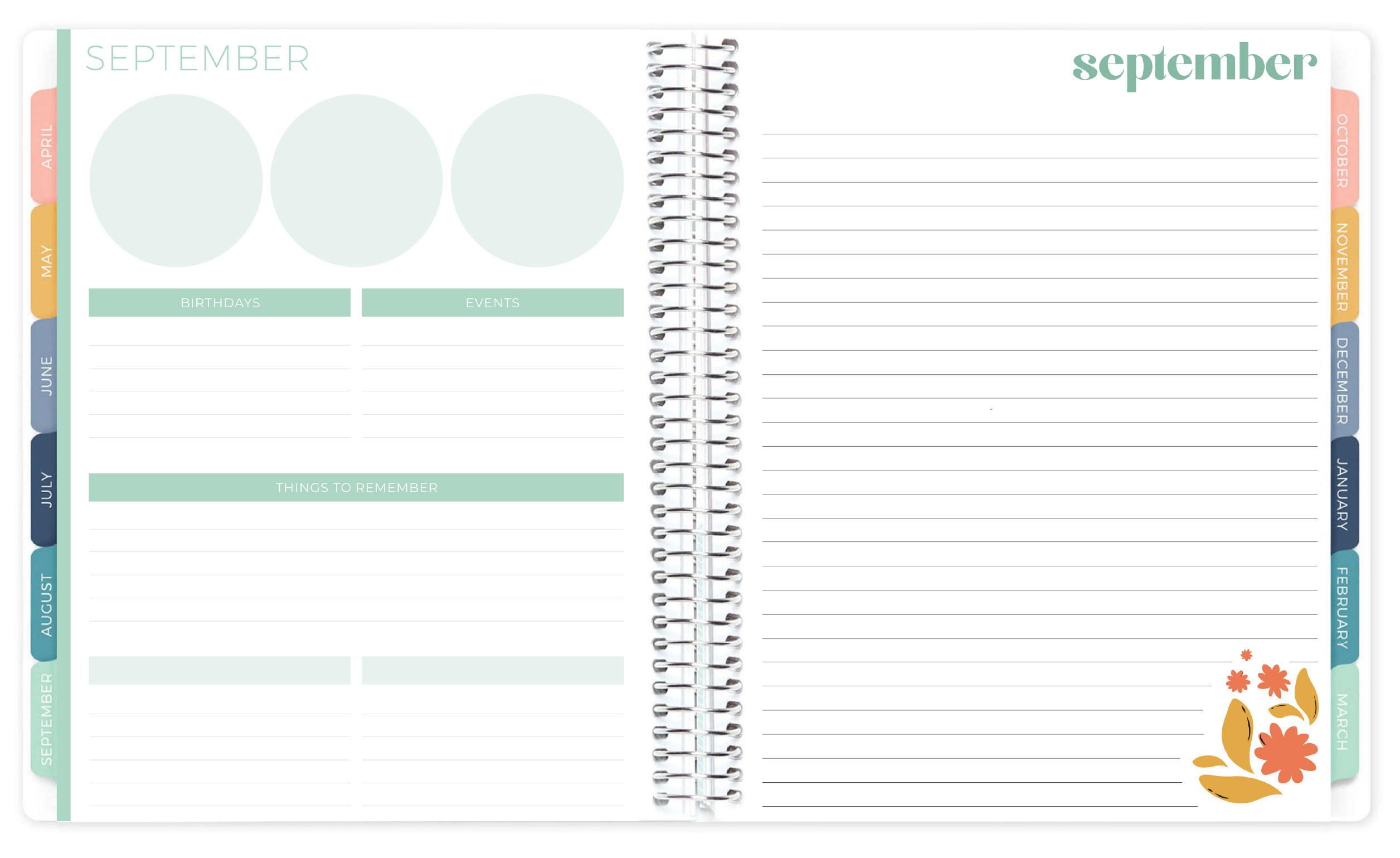 Back of Modern Color Scheme Tab and Front Lined Page of the Month Back of Modern Color Scheme Tab and Front Lined Page of the Month