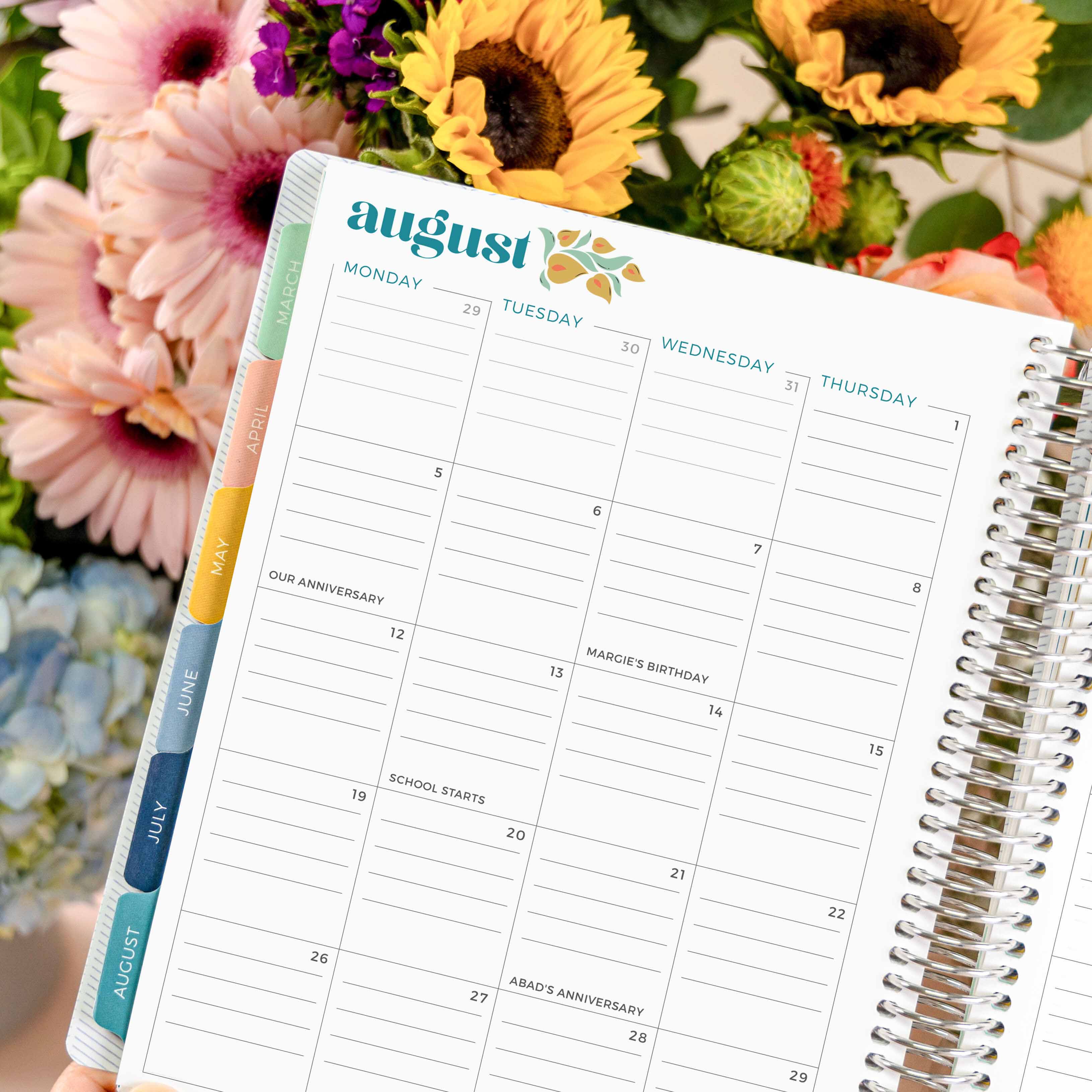 August Monthly Calendar page with custom events added to the calendar. August Monthly Calendar page with custom events added to the calendar.