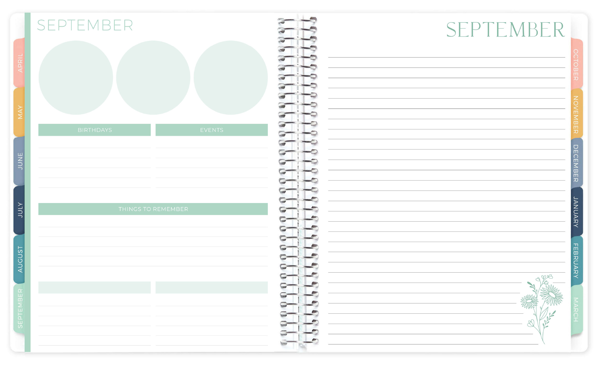 Back of Modern Color Scheme Tab and Front Lined Page of the Month Back of Modern Color Scheme Tab and Front Lined Page of the Month