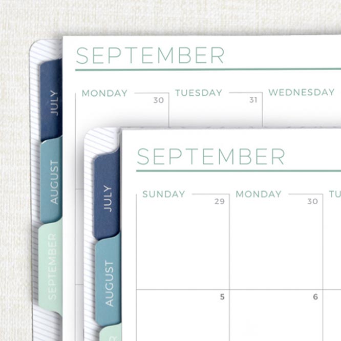 two planners with different start days 