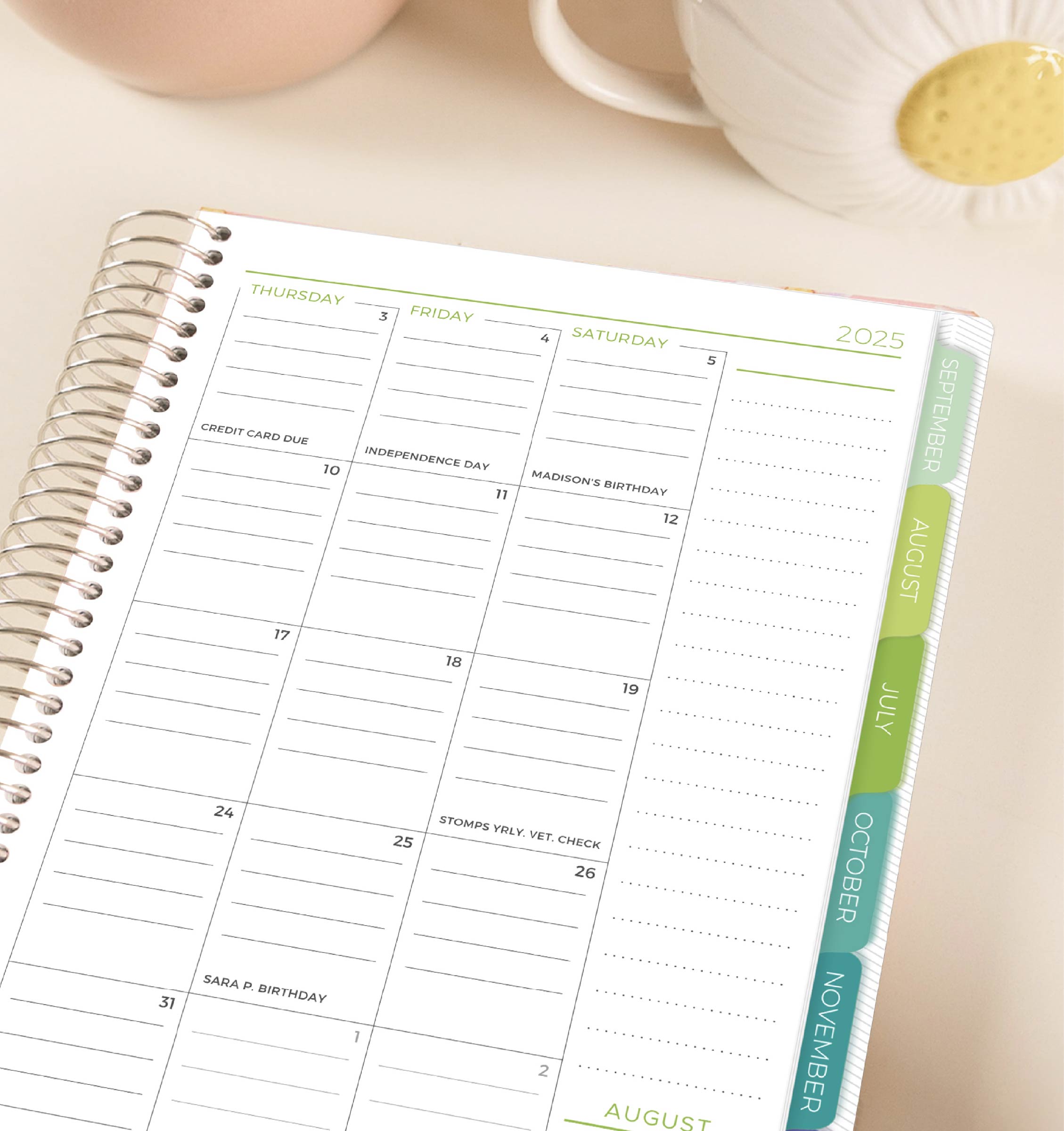 Monthly page with custom events and holidays