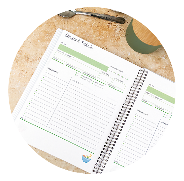 Open Plum Paper personalized notebook showing “Snacks & Sides” recipes on a kitchen counter — a custom notebook for organizing recipes, meal ideas, and grocery lists for the 2026 season. Open Plum Paper personalized notebook showing “Snacks & Sides” recipes on a kitchen counter — a custom notebook for organizing recipes, meal ideas, and grocery lists for the 2026 season.