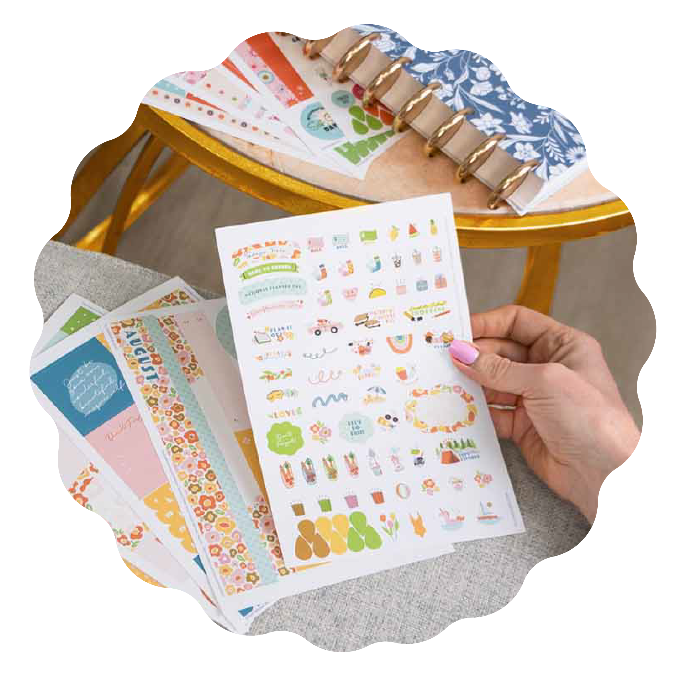 person holding a set of planner stickers person holding a set of planner stickers