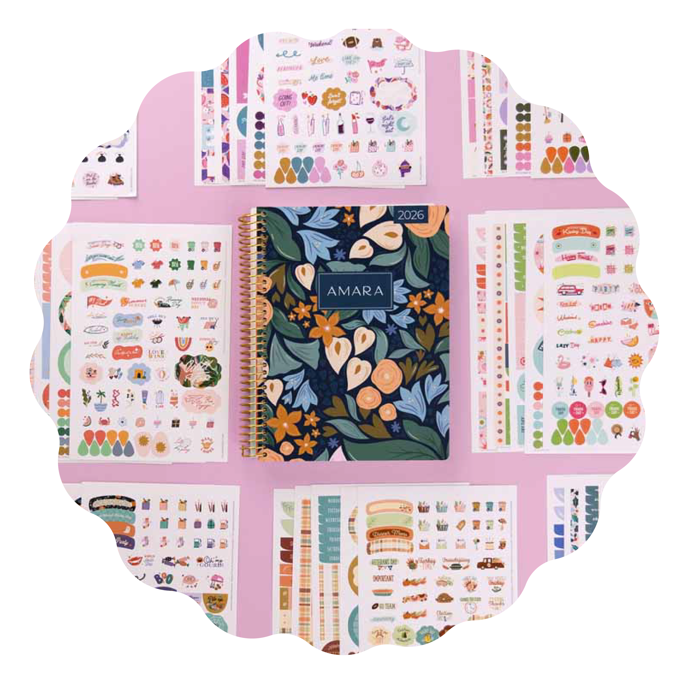 Plum Paper sticker packs around a planner Plum Paper sticker packs around a planner