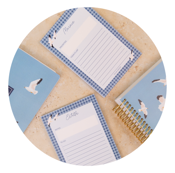 Gingham notepad paired with a matching planner on a flat surface