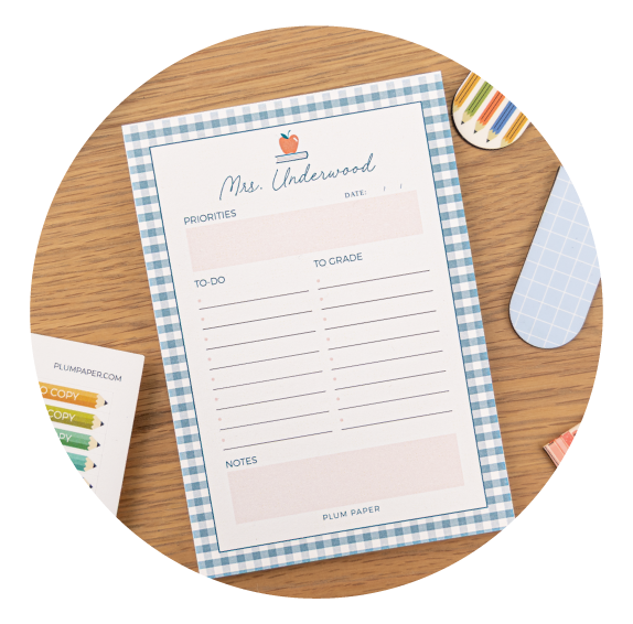 Customized teacher notepad with bookmarks and classroom planning details