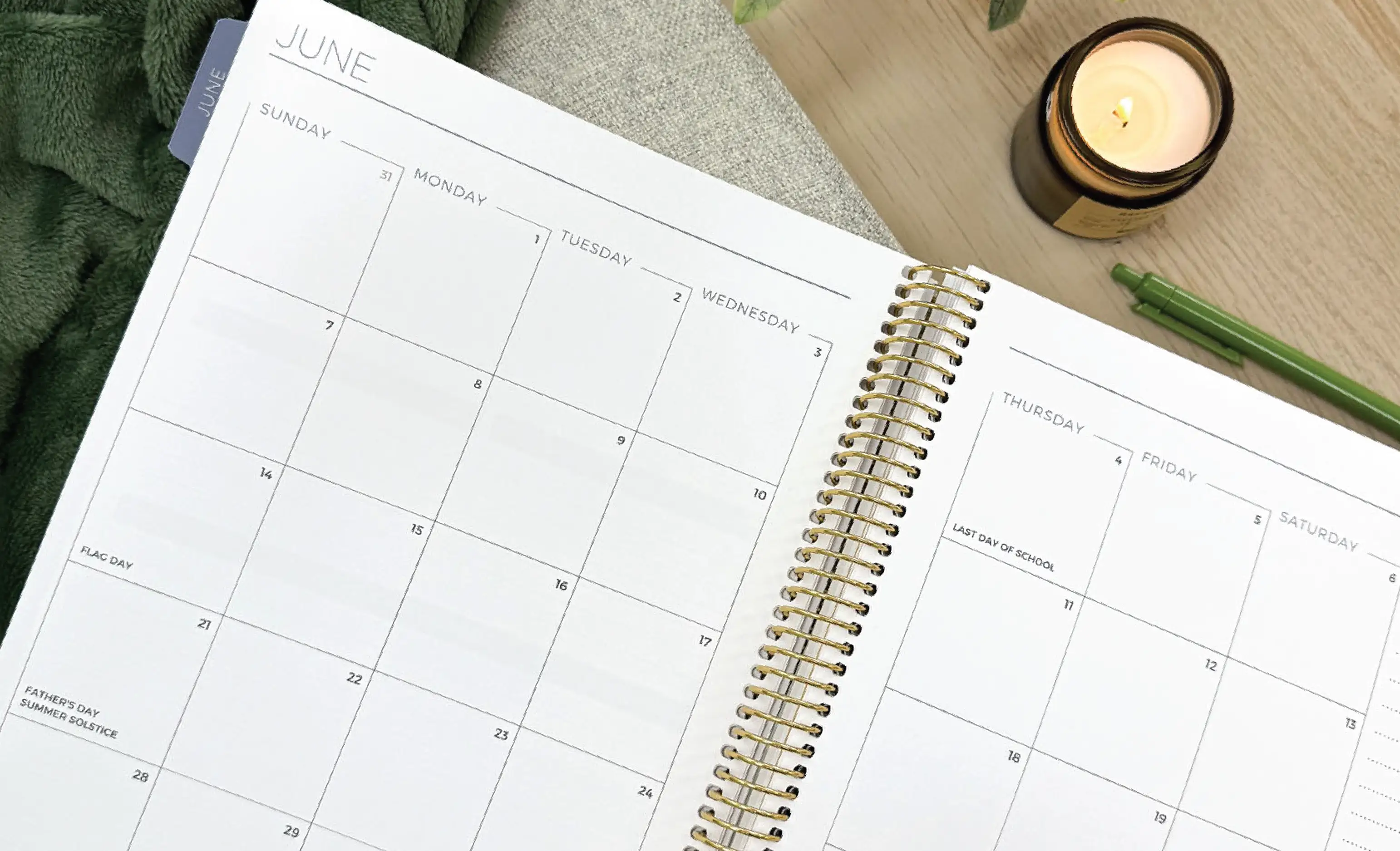 Tabbed Monthly Planner open to monthly spread 