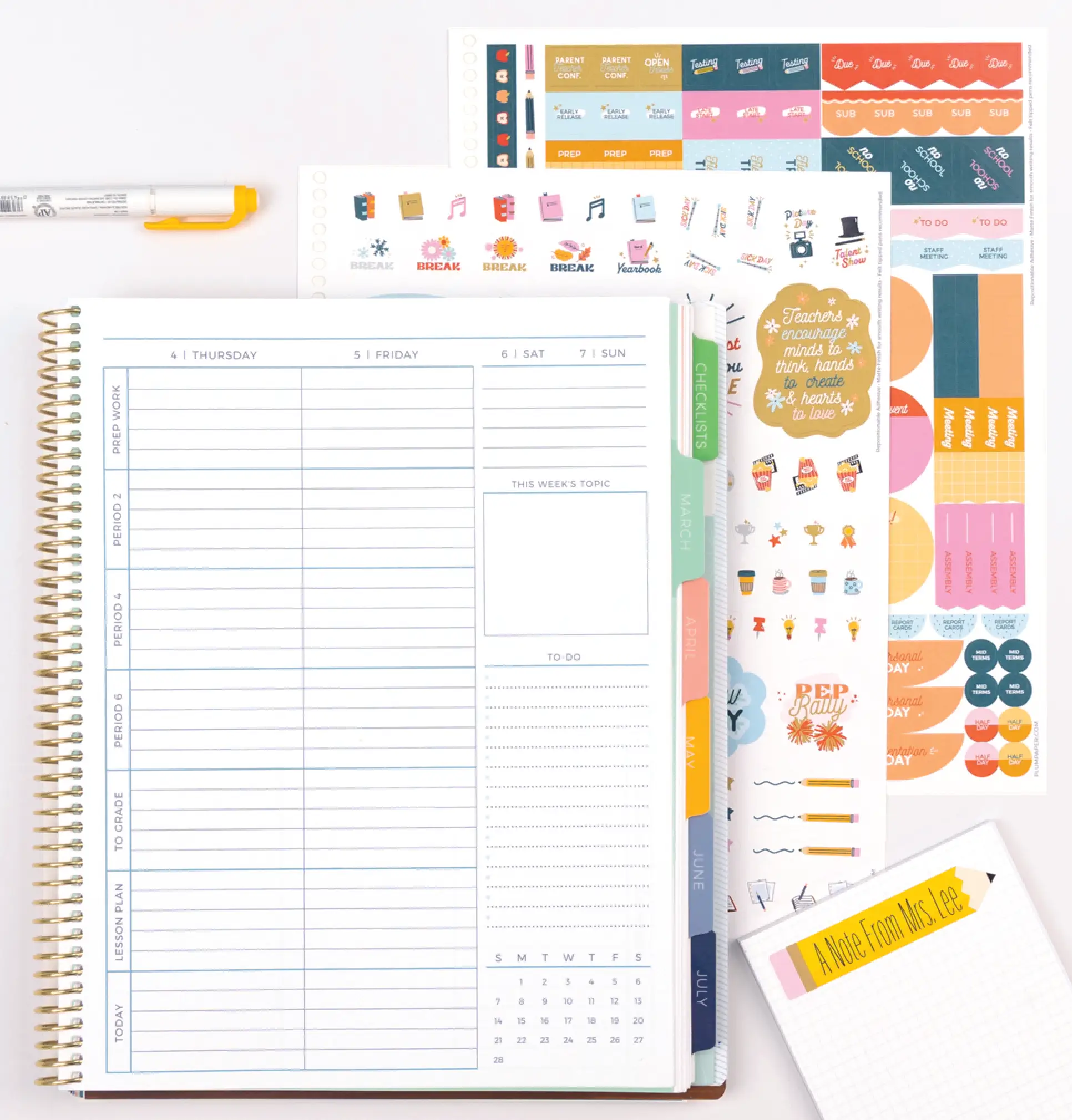Personalized planner featuring the grade level you teach and academic stickers Personalized planner featuring the grade level you teach and academic stickers