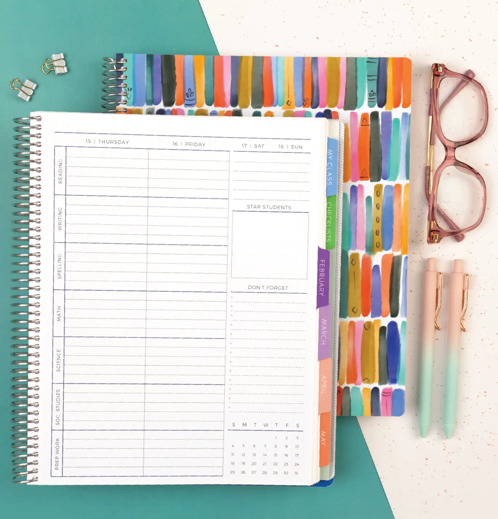 Personalized planner with custom layout featuring the elementary school classes you teach Personalized planner with custom layout featuring the elementary school classes you teach