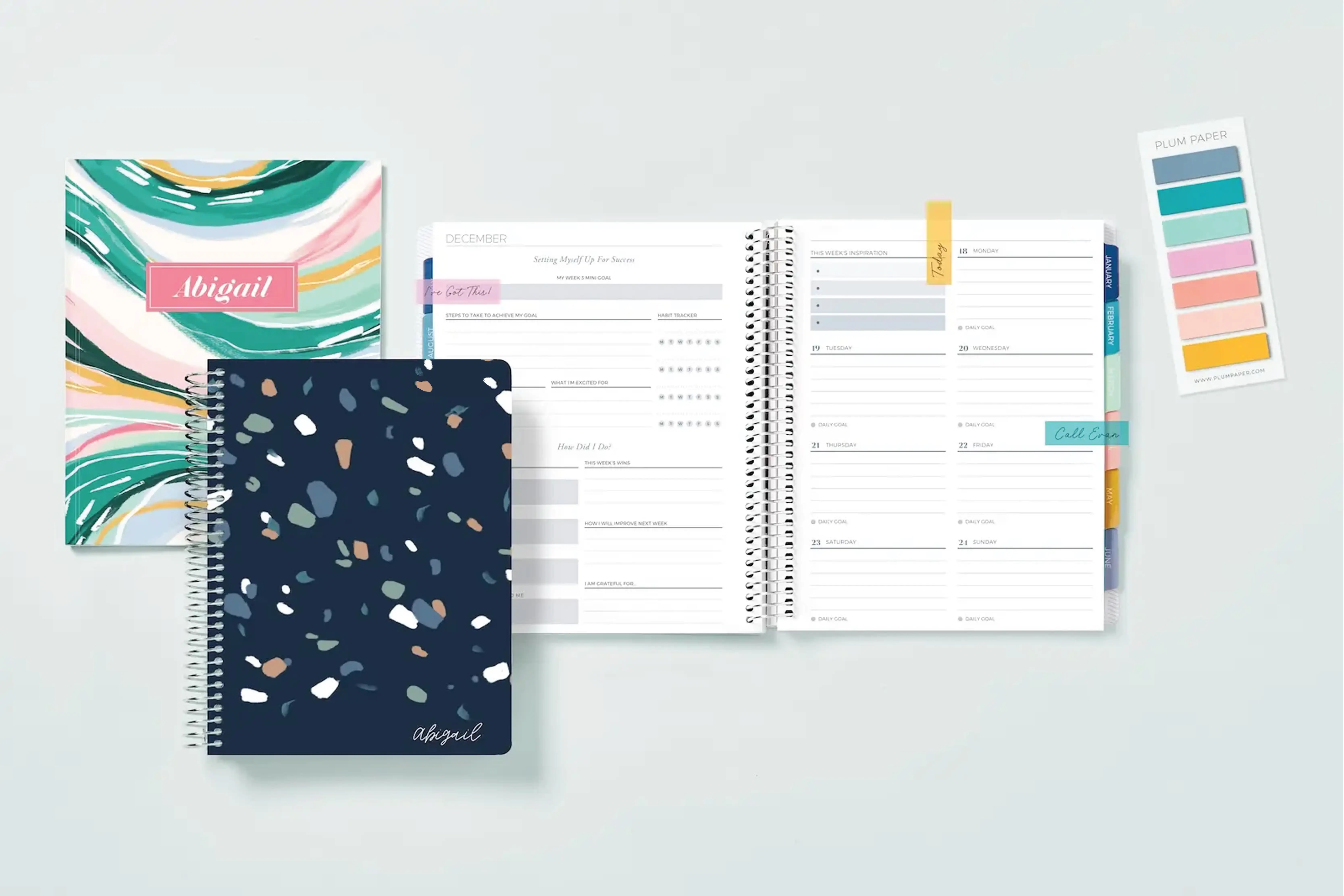 ultimate goal planner open to December with sticky flags